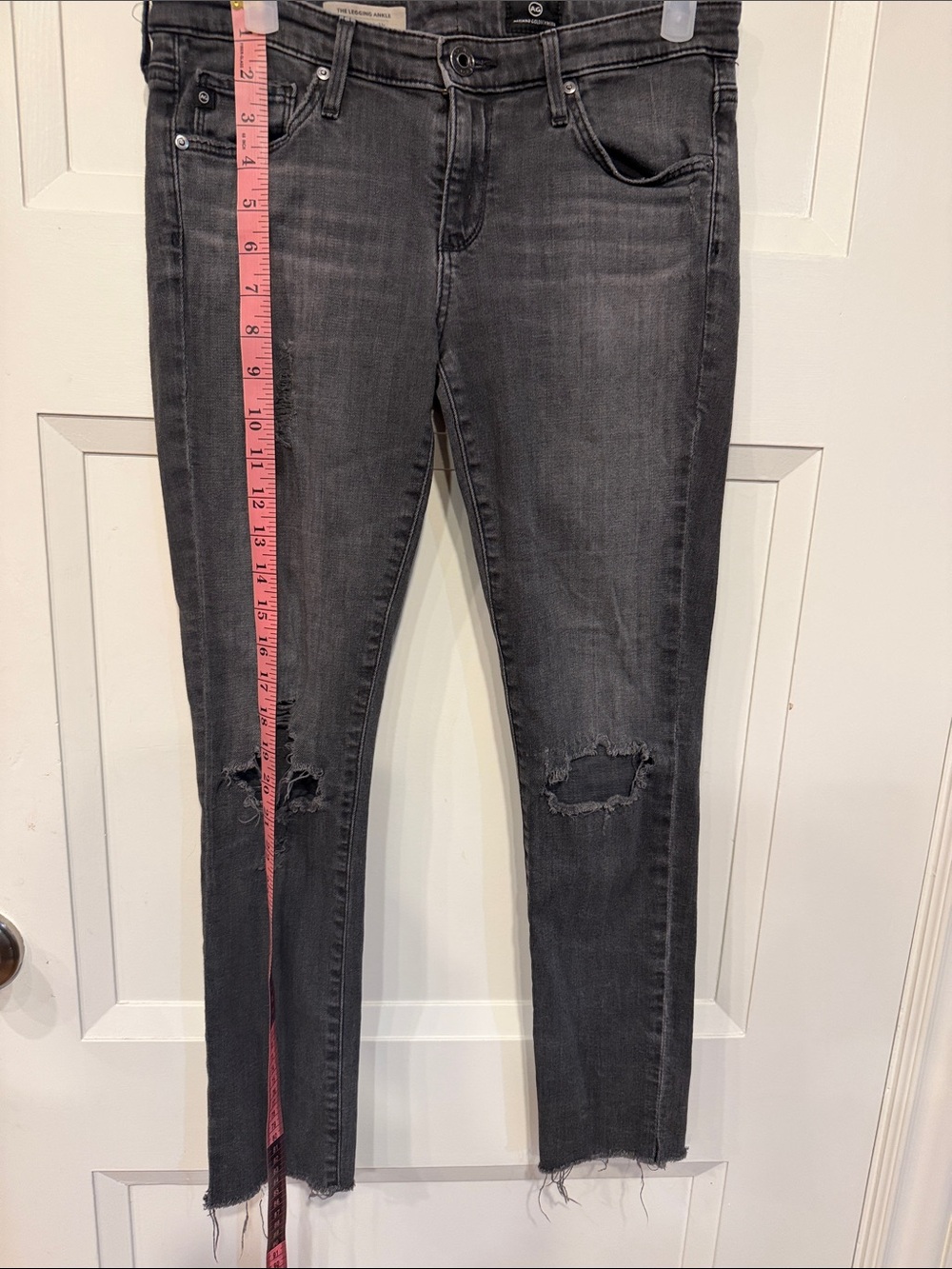 Ag Adriano Goldschmied Women's Ripped Skinny Jeans - Charcoal Black Wash